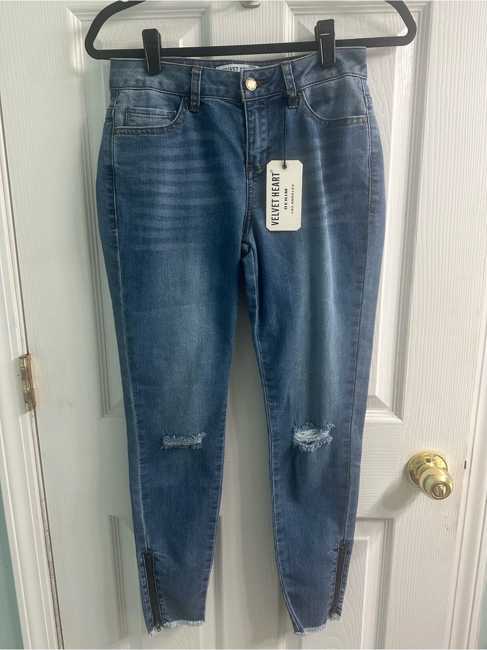 Velvet Heart Medium Blue Distressed Skinny Jean with Ankle Zips